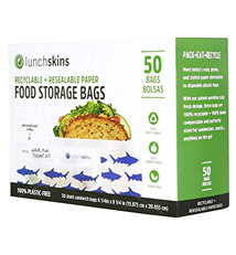 Lunchskins 100% Recyclable + Resealable Paper Sandwich Bags, Shark (Box of 50 )
