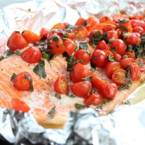 Foil Packet Salmon with Cherry Tomatoes