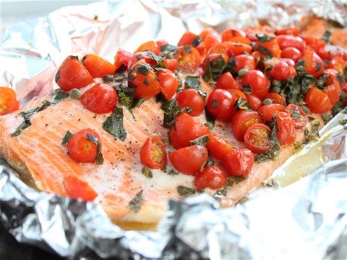 Foil Packet Salmon with Cherry Tomatoes