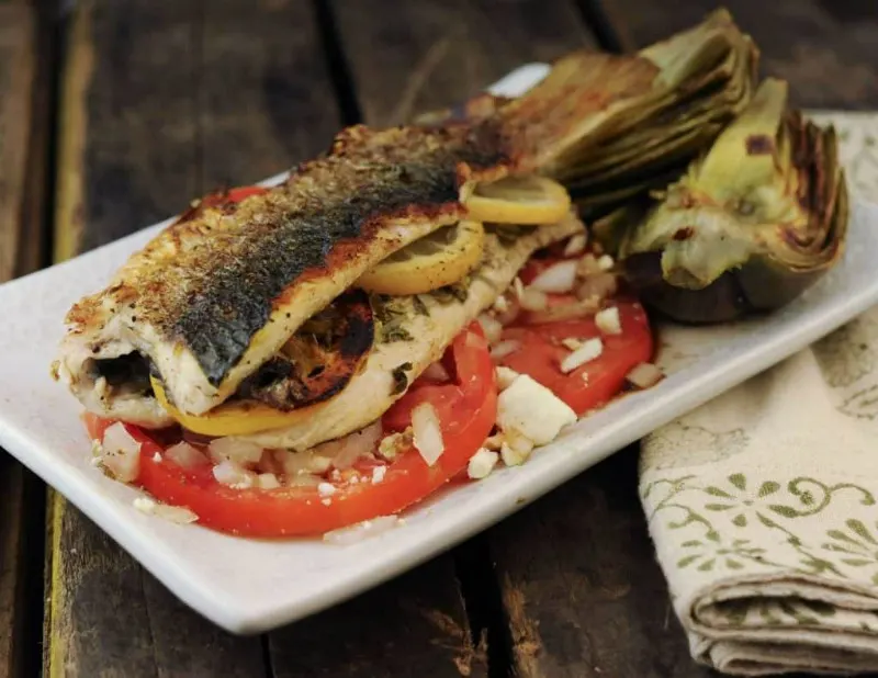 Grilled Trout with Fresh Herbs and Lemon Slices