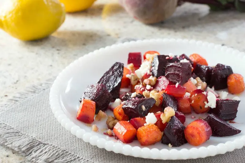 roasted carrot and beet salad with goat cheese