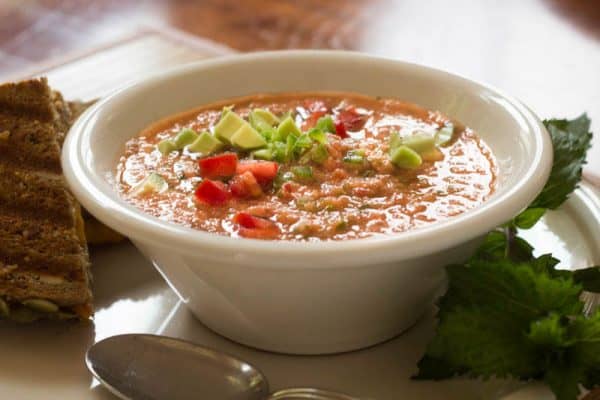 Classic Gazpacho with Diced Avocado (Cold Vegetable Soup)