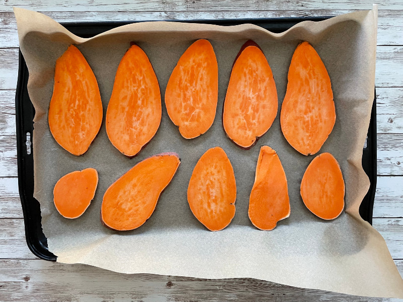 sweet potato slices lengthwise