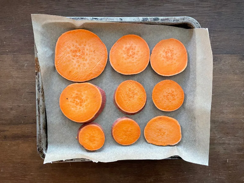 raw sweet potato rounds