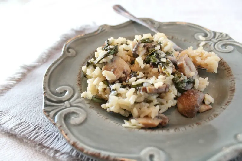 Baked Risotto with Spinach and Cremini Mushrooms