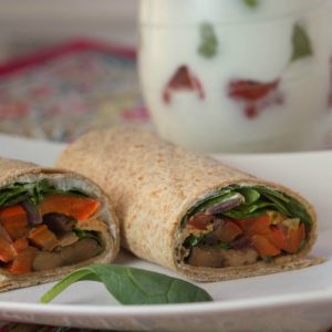 Roasted Vegetable Wtraps with Goat Cheese and Baby Spinach