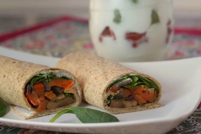 Roasted Vegetable Wtraps with Goat Cheese and Baby Spinach