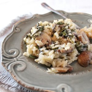 Baked Risotto with Spinach and Cremini Mushrooms