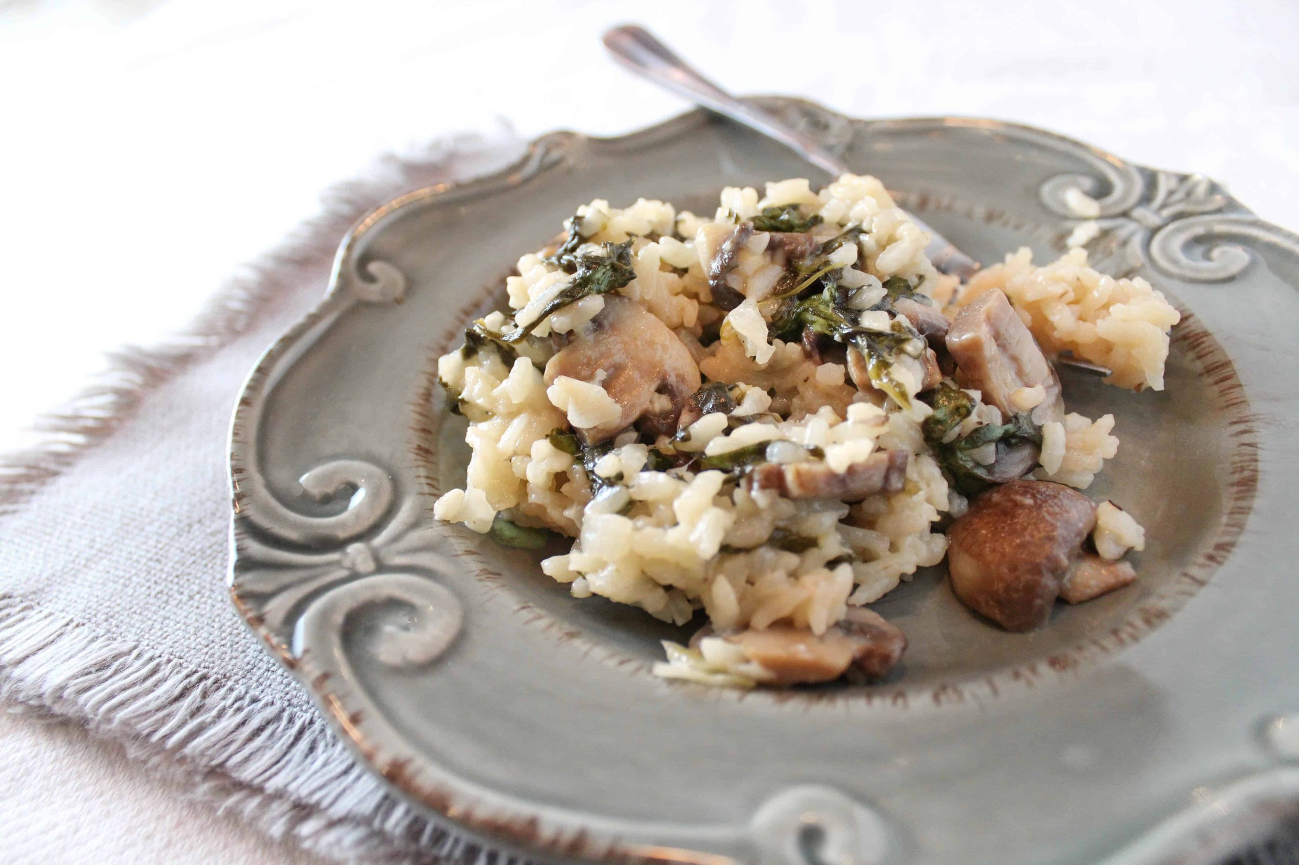 Baked Risotto with Spinach and Cremini Mushrooms - The Scramble