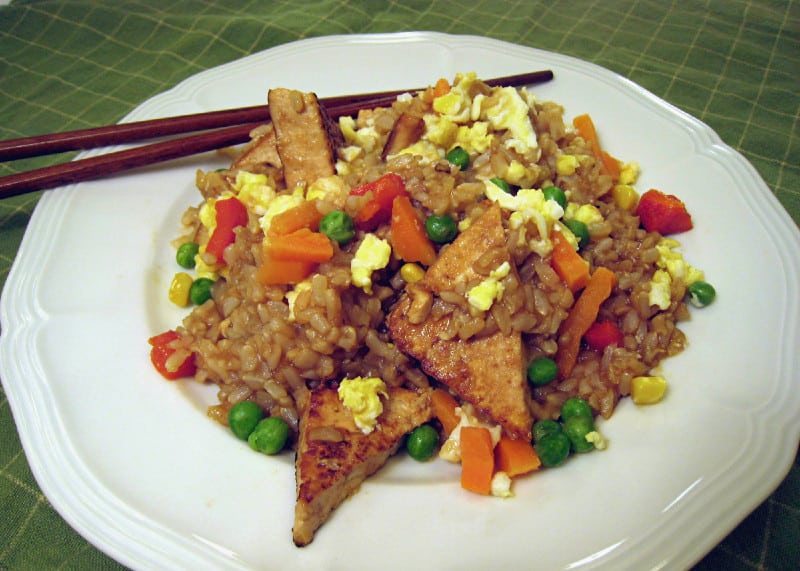 Crispy Tofu Triangles with Fried Rice