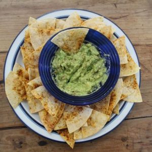 Homemade Barbeque Tortilla Chips with Avocado Smash