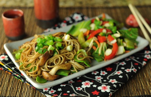 Japanese Soba Noodles with Garlic and Mushrooms KW Japanese Soba Noodles with Garlic and Mushrooms