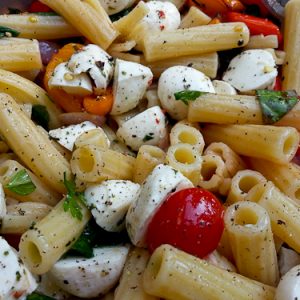 Pasta Salad with Roasted Summer Vegetables and Fresh Mozzarella