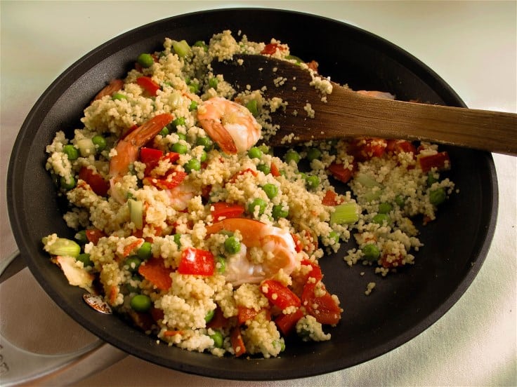 Quick Couscous Paella with Crumbled Bacon 736 px- Quick Couscous Paella
