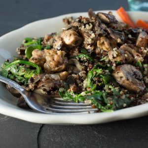 Quinoa Pilaf with Wilted Spinach and Roasted Mushrooms