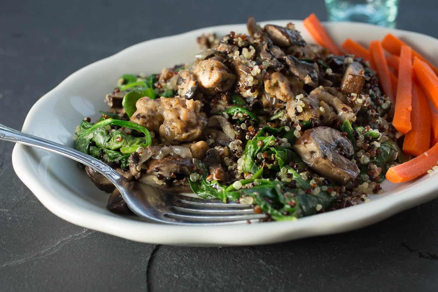 Quinoa pilaf with wilted spinach and roasted mushrooms (2) Quinoa Pilaf with Wilted Spinach and Roasted Mushrooms
