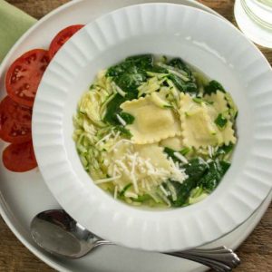 Ravioli Soup with Grated Succhini and Spinach