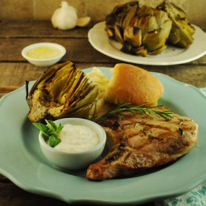 Rosemary Lemon Pork Chops with Yogurt-Feta Sauce