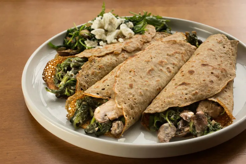 Spinach and Mushroom Whole Wheat Crepes