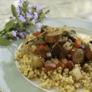 Summer Sausage, Sage, and Eggplant Garden Stew