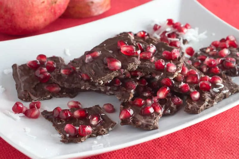 Chocolate Coconut Ginger Pomegranate Bark