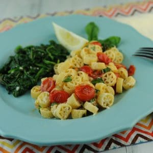 Creamy wagon Wheel Noodles with Cherry Tomatoes