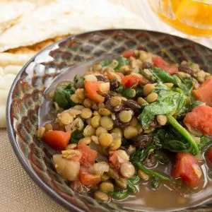 lovely lentils with spinach and tomatoes
