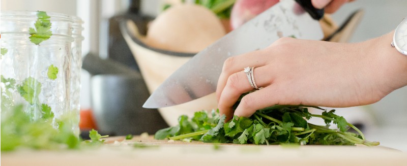 chopping herbs