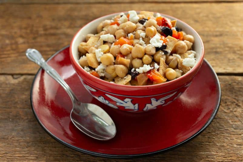 Chickpeas, Roasted Red Peppers, and Olive Salad The Scramble