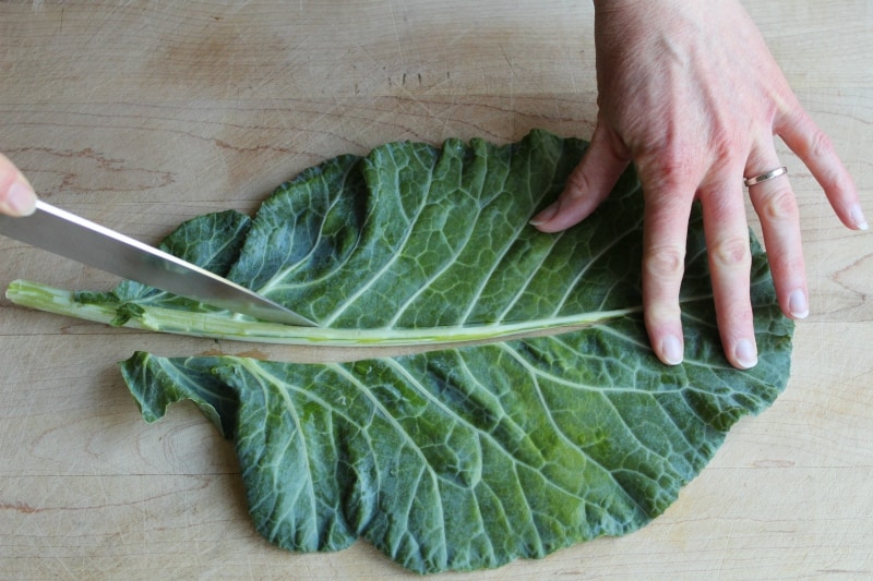 stemming greens with a knife