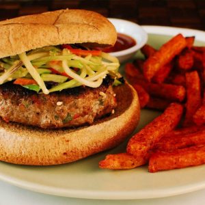 Asian Turkey Burgers with Sweet Potato Fries