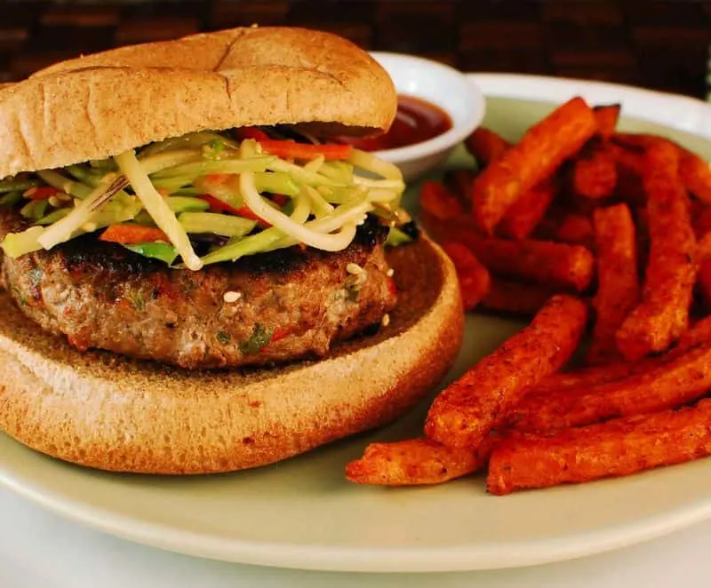 Asian Turkey Burgers with Sweet Potato Fries