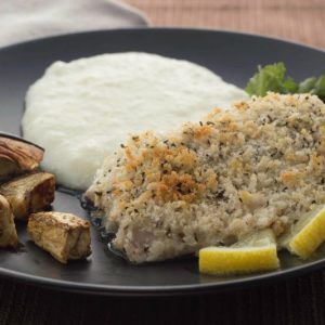 Baked Fish with Lemon Aioli-Panko Coating