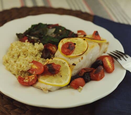 Broiled White Fish with Lemon, Tomatoes, and Olives - The Scramble