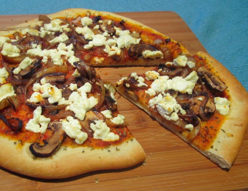 Caramelized Onion, Mushroom, and Goat Cheese Pizza