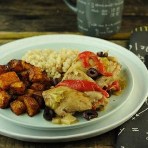 Chicken Thighs with Roasted Red Peppers and Olives