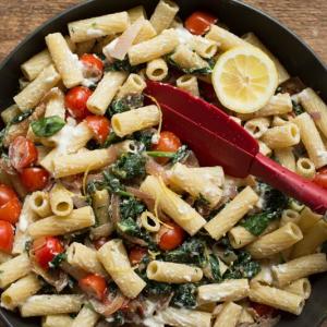 Creamy Rigatoni with Lemony Greens