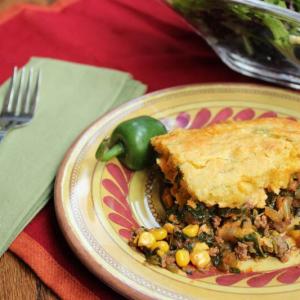 Fiesta Casserole with Cheddar Cornbread Crust