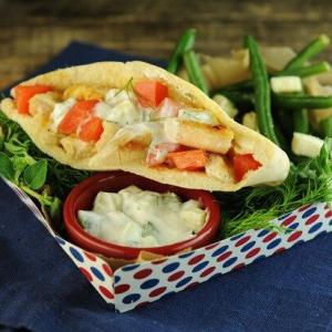 Greek Chicken (or Chickpea) Sandwiches with Yogurt-Cucumber Sauce