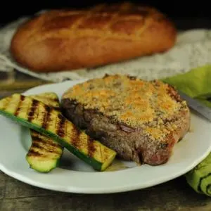 Grilled Steak with Garlic-Parmesan Crust