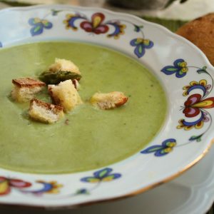 Cream of Asparagus and Potato Soup with Fresh Croutons