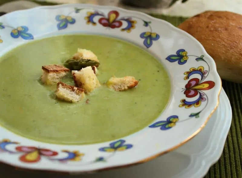 Cream of Asparagus and Potato Soup with Fresh Croutons