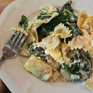 Farfalle with Artichoke Hearts, Baby Spinach, and Lemon Ricotta