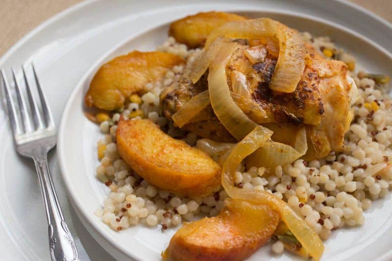 Farmer’s Market Chicken with Curried Peaches and Onions