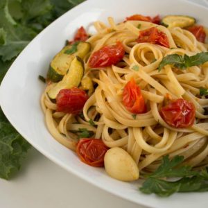 Fettuccine with Roasted Garlic, Tomatoes, and Zucchini