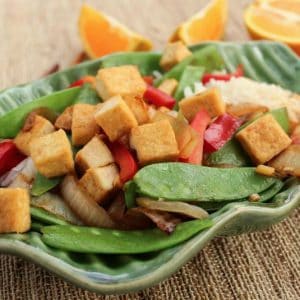 Golden Tofu (or Chicken) with Snow Peas