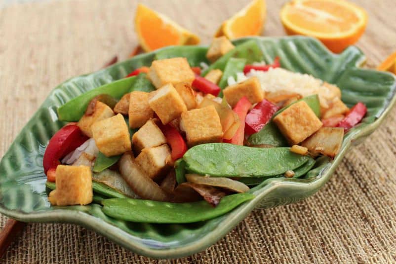 Golden Tofu (or Chicken) with Snow Peas