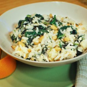 Greek Rice Bowl with Spinach, Feta and Pine Nuts