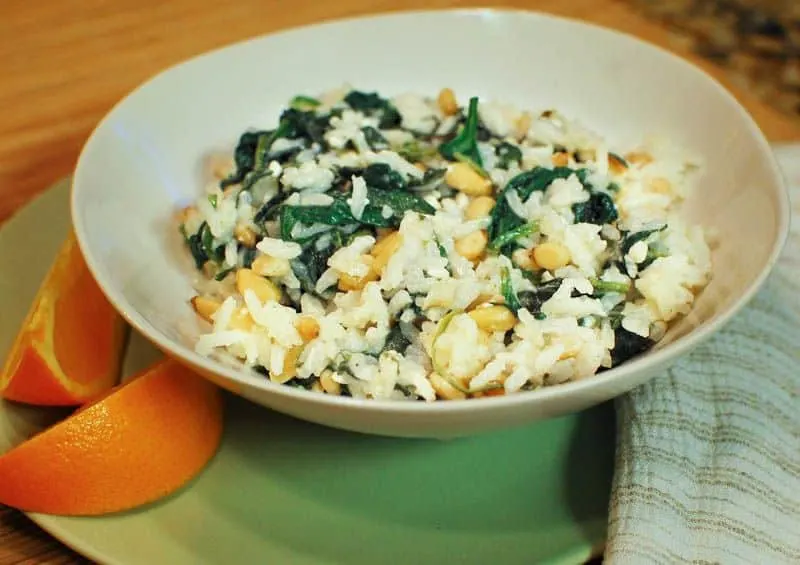 Greek Rice Bowl with Spinach, Feta and Pine Nuts