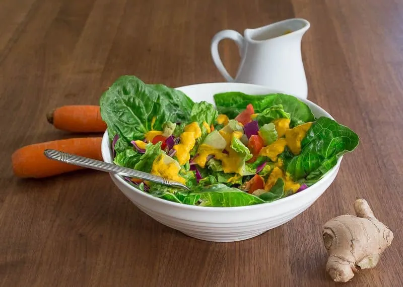 Green Salad with Japanese Carrot Ginger Dressing